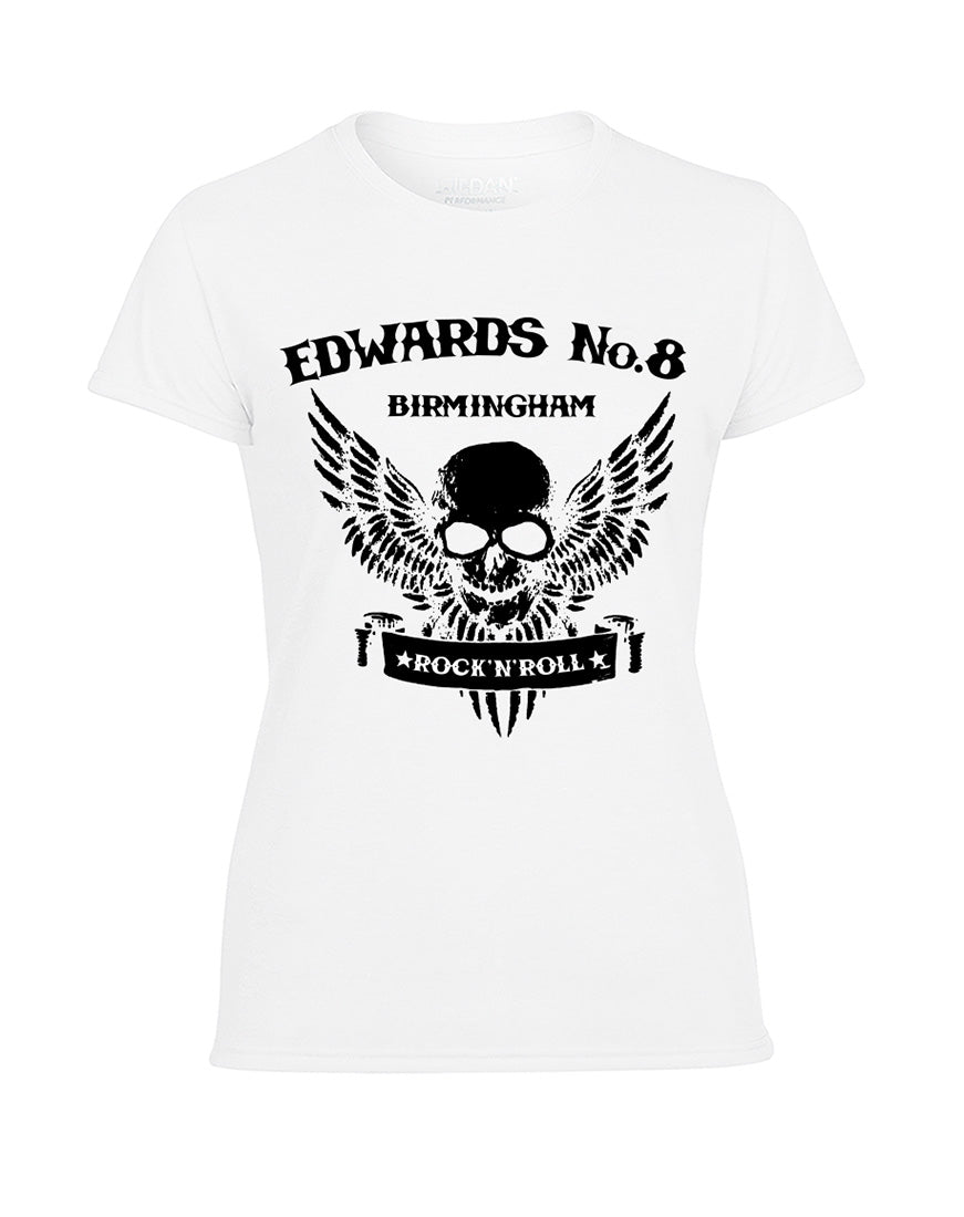 Edwards No. 8 skull/wings ladies fit T-shirt - various colours - Dirty Stop Outs