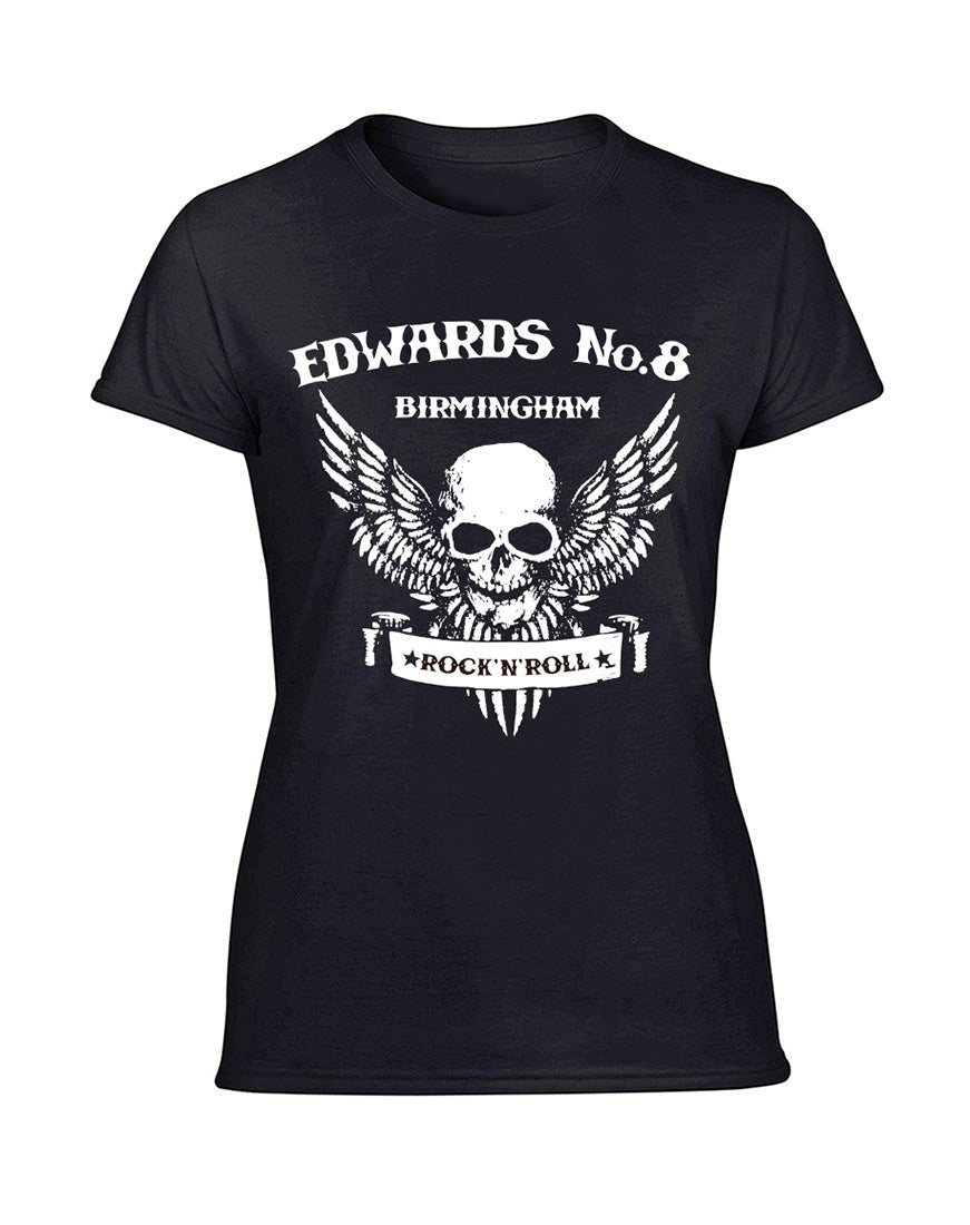 Edwards No. 8 skull/wings ladies fit T-shirt - various colours - Dirty Stop Outs