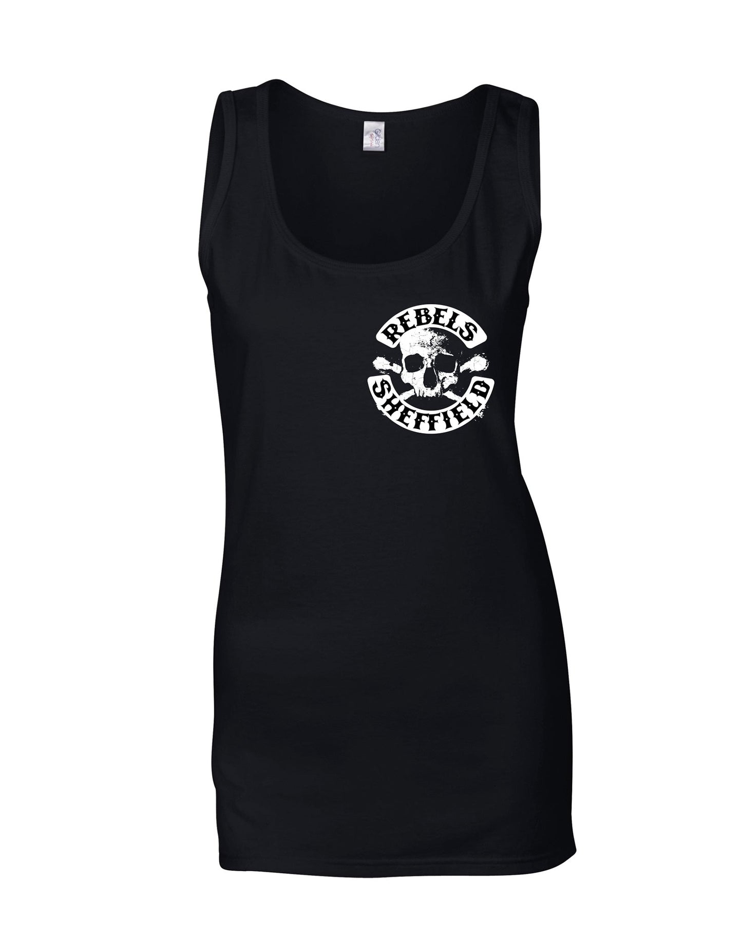 Rebels small skull crossbones ladies fit vest - various colours - Dirty Stop Outs