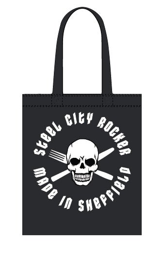 Steel City Rocker - skull and cross-cutlery - canvas tote bag - Dirty Stop Outs