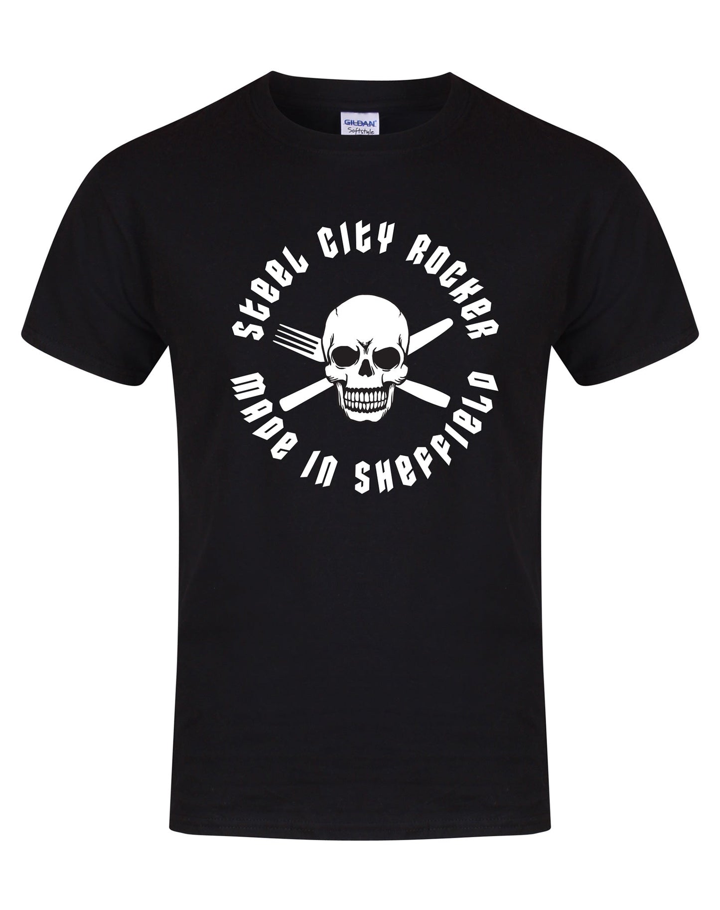 Steel City Rocker - skull and cross-cutlery design T-shirt - various colours - Dirty Stop Outs