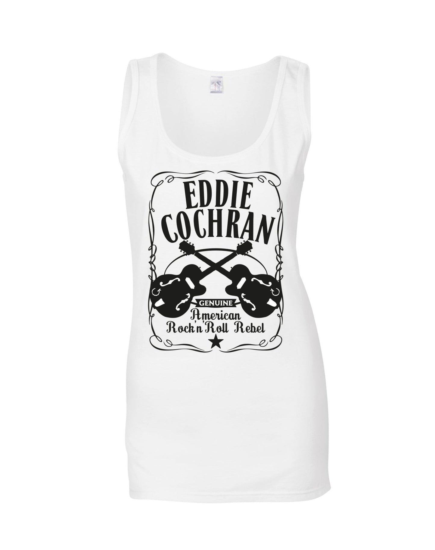 Eddie Cochran - cross Gretsch guitars - ladies fit vest - various colours - Dirty Stop Outs